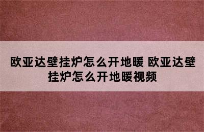 欧亚达壁挂炉怎么开地暖 欧亚达壁挂炉怎么开地暖视频